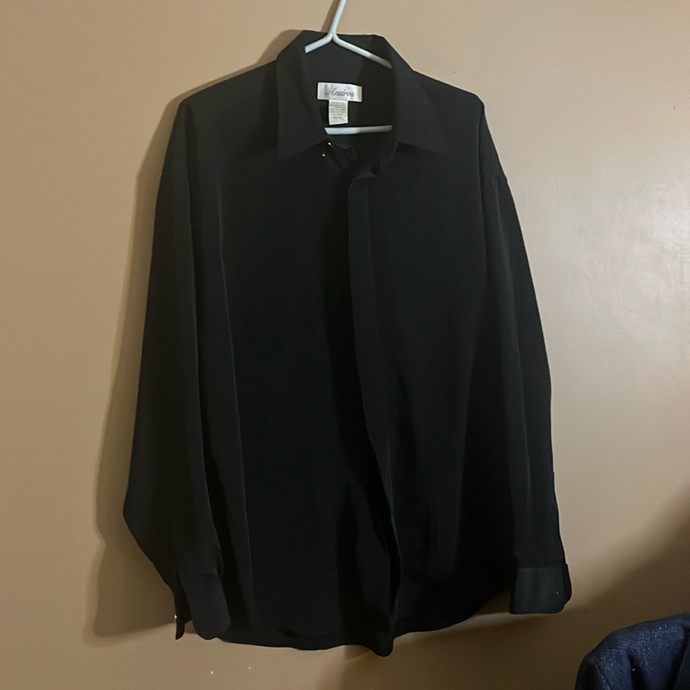 😄70’s polyester dress shirt hidden buttons l1